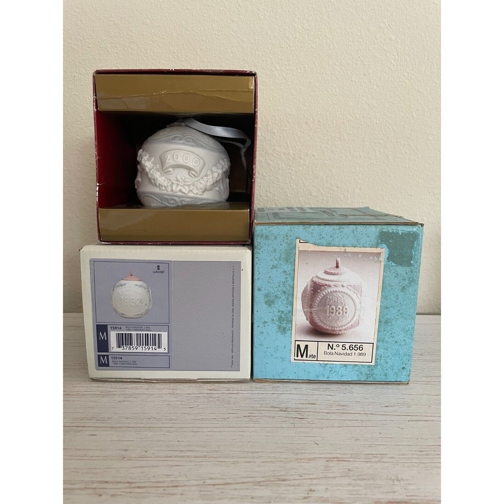 Lot of 3 LLADRO Christmas Ball Ornaments 1989 1992 2000